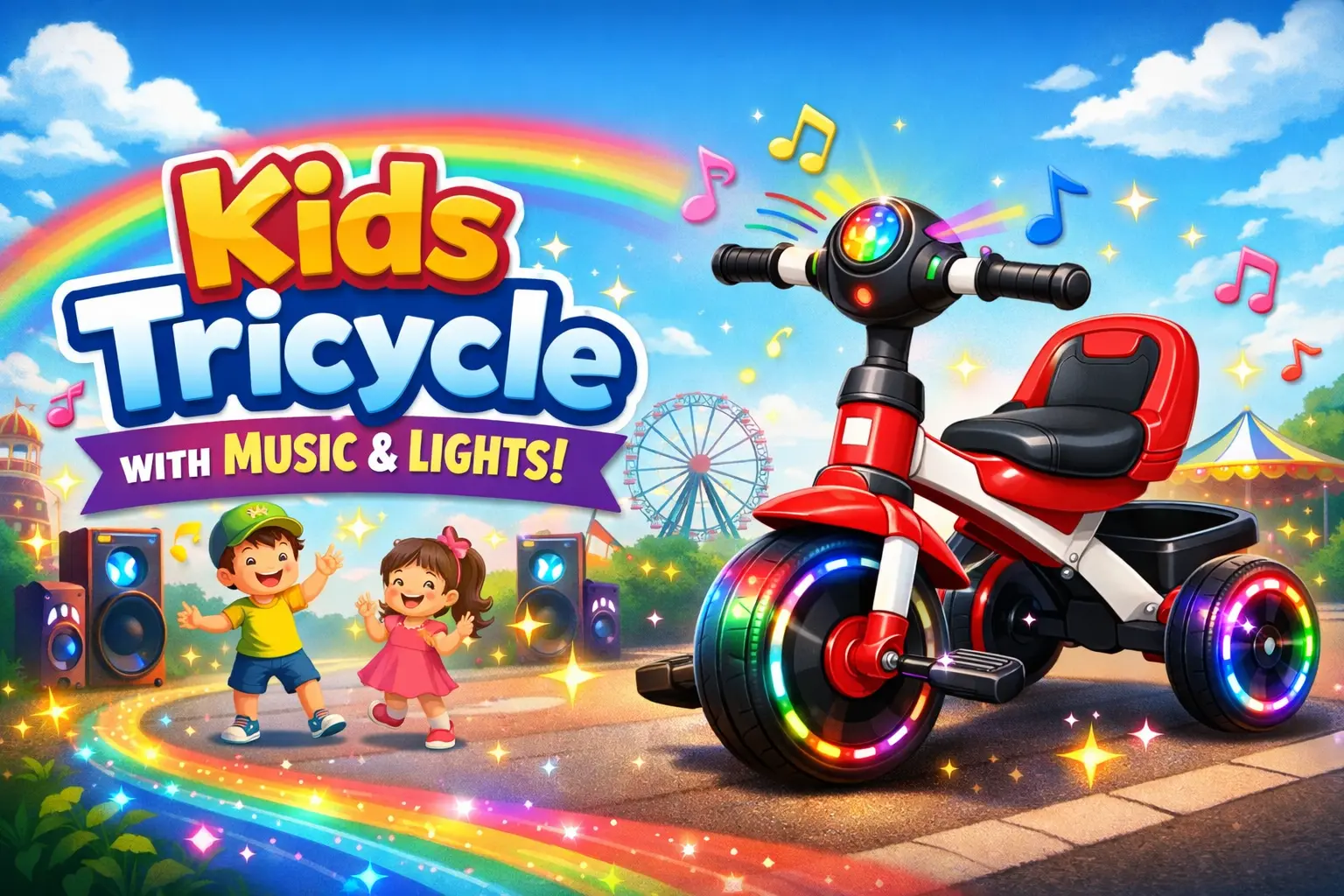Kids Tricycle with Music & Lights